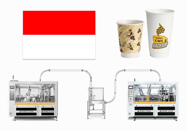 22oz OCM22 paper cup machine with DW100 cup sleeve machine and cup collection table case in Indonesia