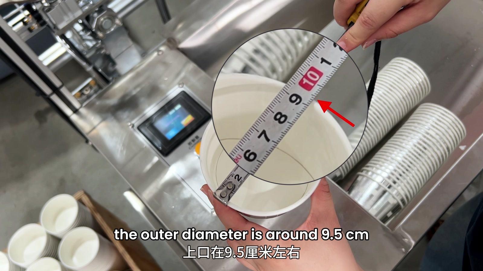 Top diameter check of the customer's finished H55 ice cream cup