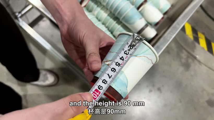 Measuring the 90 mm height of the finished 6 oz double wall paper cup