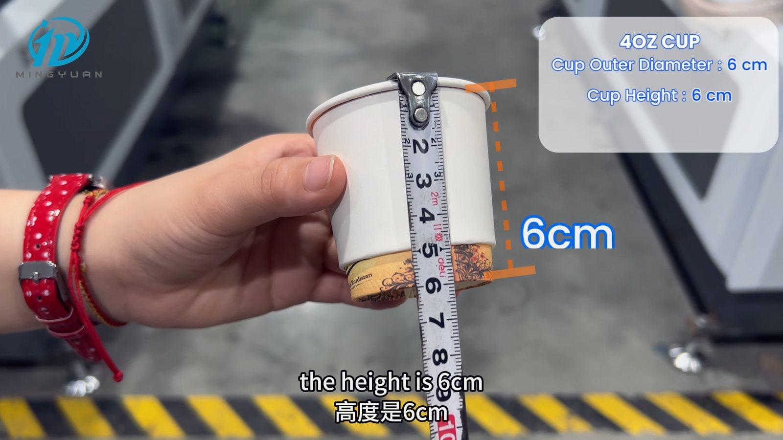 Tape measure showing the assembled 4 oz cup height of approximately 60 mm